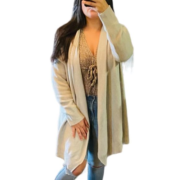 Eileen Fisher Light Gray Ribbed 100% Cashmere Long sleeve Shawl Open Cardigan L - Picture 8 of 16